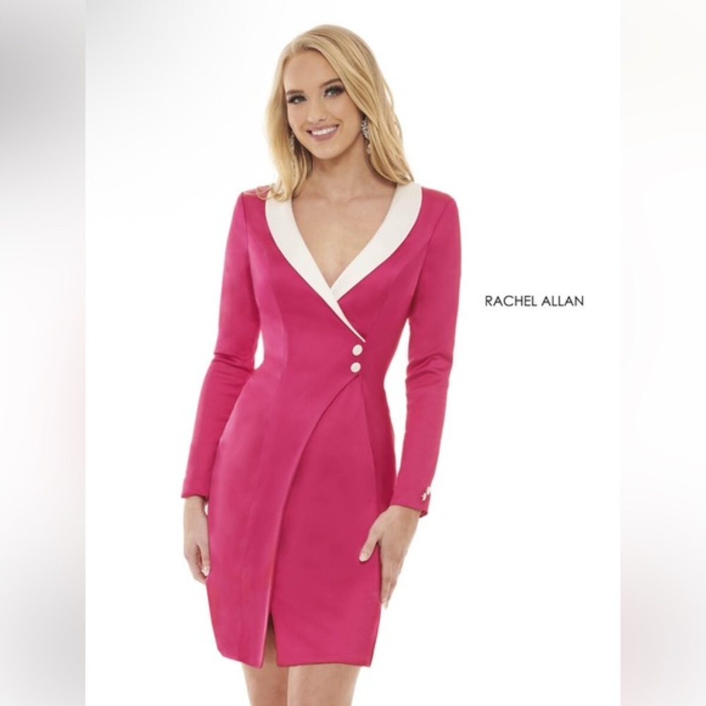 NWT Rachel Allan Prima Donna 50034 Magenta White Midi Dress Pink Size 10